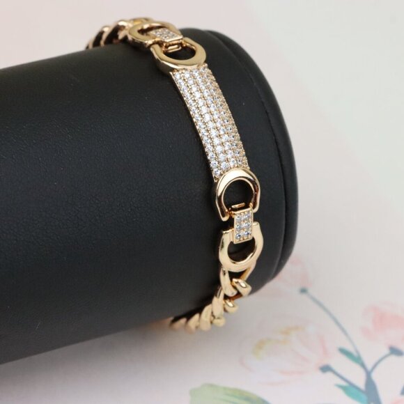 "Elegant Rose Gold Bracelet with Pavé Bar & Link Design, XPBL0961 - Picture 9 of 12